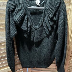 a new day Black V-Neck Sweater with Ruffles